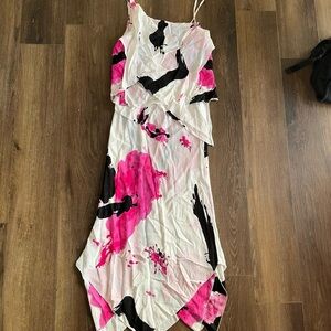 Vintage White Pink Black Abtract 3 Piece Cami Top and Maxi Skirt Set